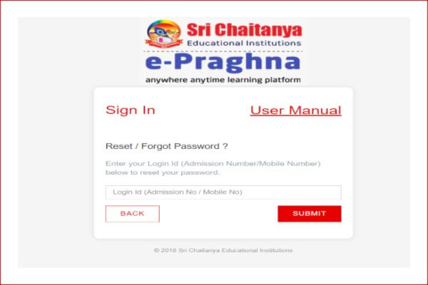 Sri Chaitanya Student login reset password